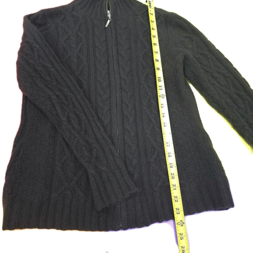 Cambridge Dry Goods Womens L Cable Knit Full Zip Sweater Lambswool‎ Angora Brown